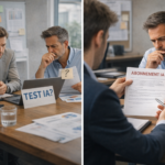 Dirigeants de PME comparant un test d’IA et un contrat d’abonnement, illustrant la nécessité de valider la valeur avant engagement