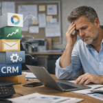 Dirigeant de PME confronté à l’empilement d’outils numériques, illustrant la complexité organisationnelle en entreprise